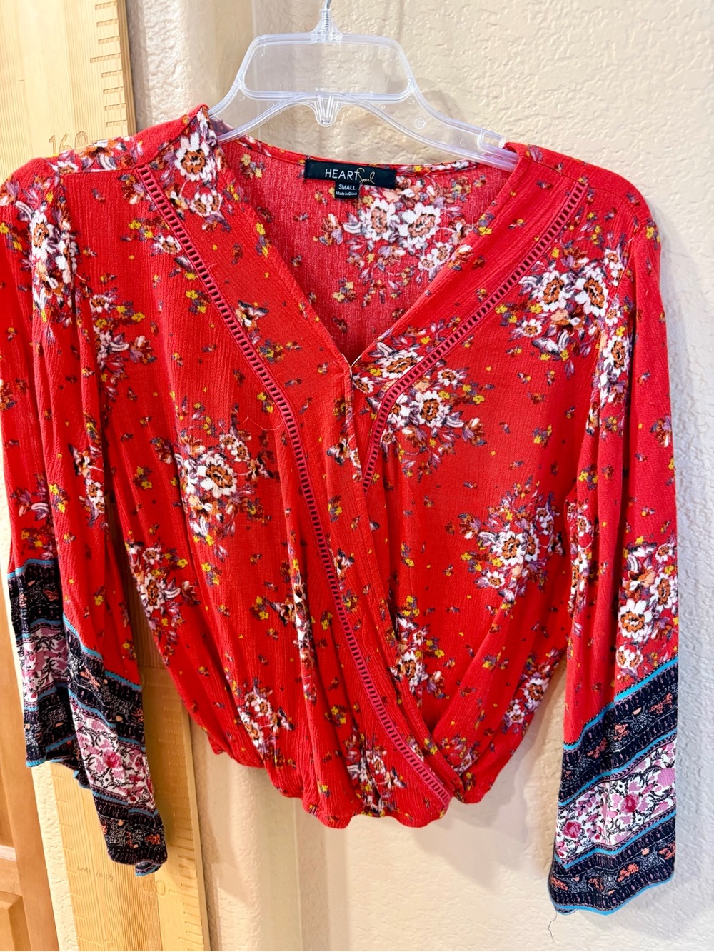 Small  Red Floral Wrap-Front Women's Top
